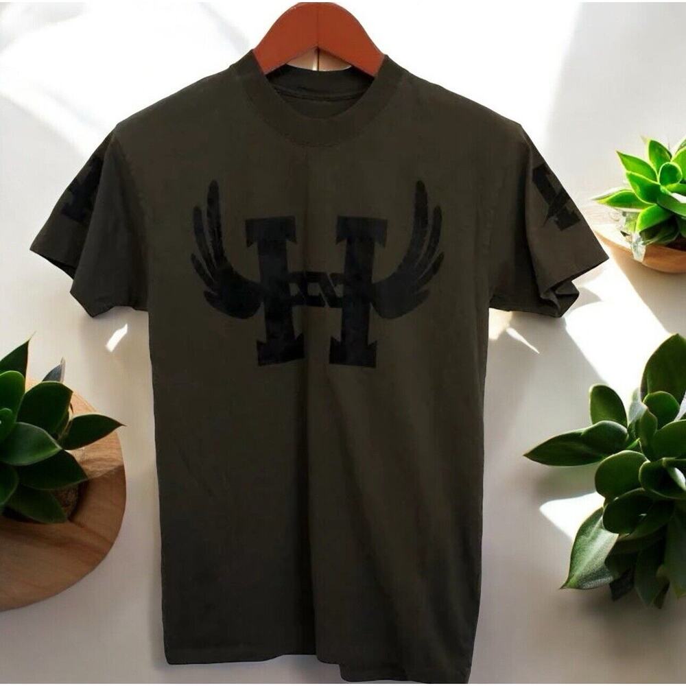HE Hippo Esthetics above below army green tee T Shirt Men’s Size S Small